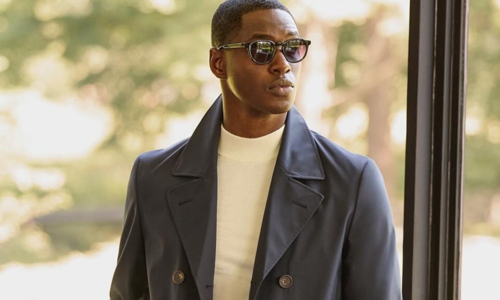 Perry Ellis overcoat with sunglasses